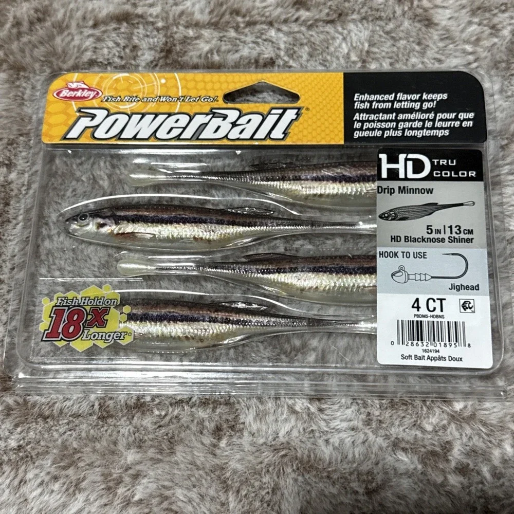 Berkley Powerbait Drip Minnow 5 Inch HD Black Nose Shiner Soft Bait 4 Pack